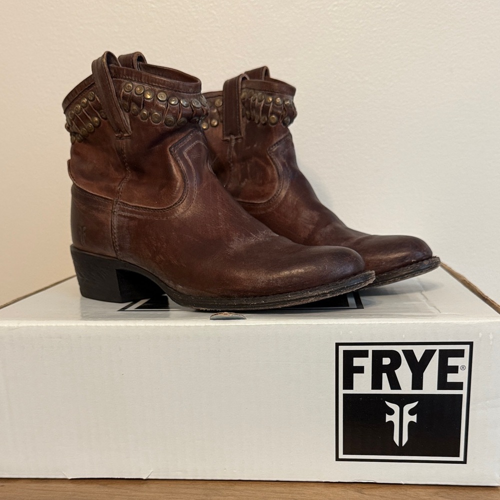 Frye Diana Cut Stud Dark Brown Leather Studded Boots